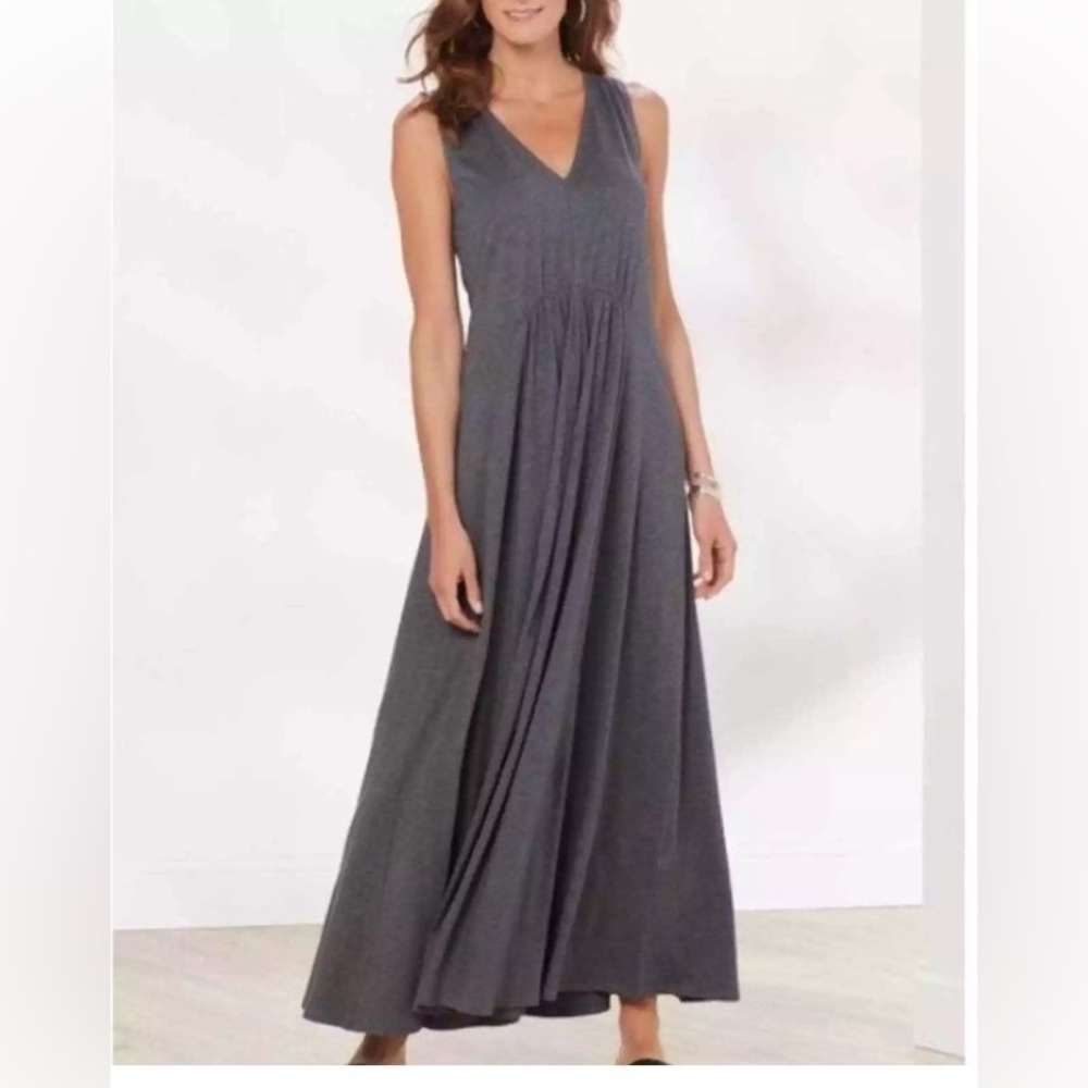 Soft Surroundings V Neck Maxi Green Dress. Size L - Picture 2 of 10